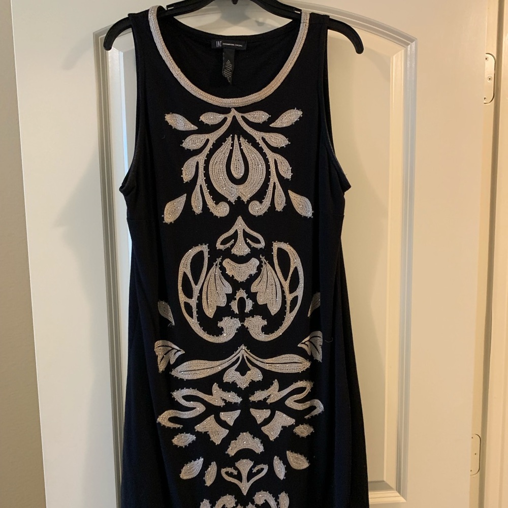 INC from Macy’s Black dress with embroidered details